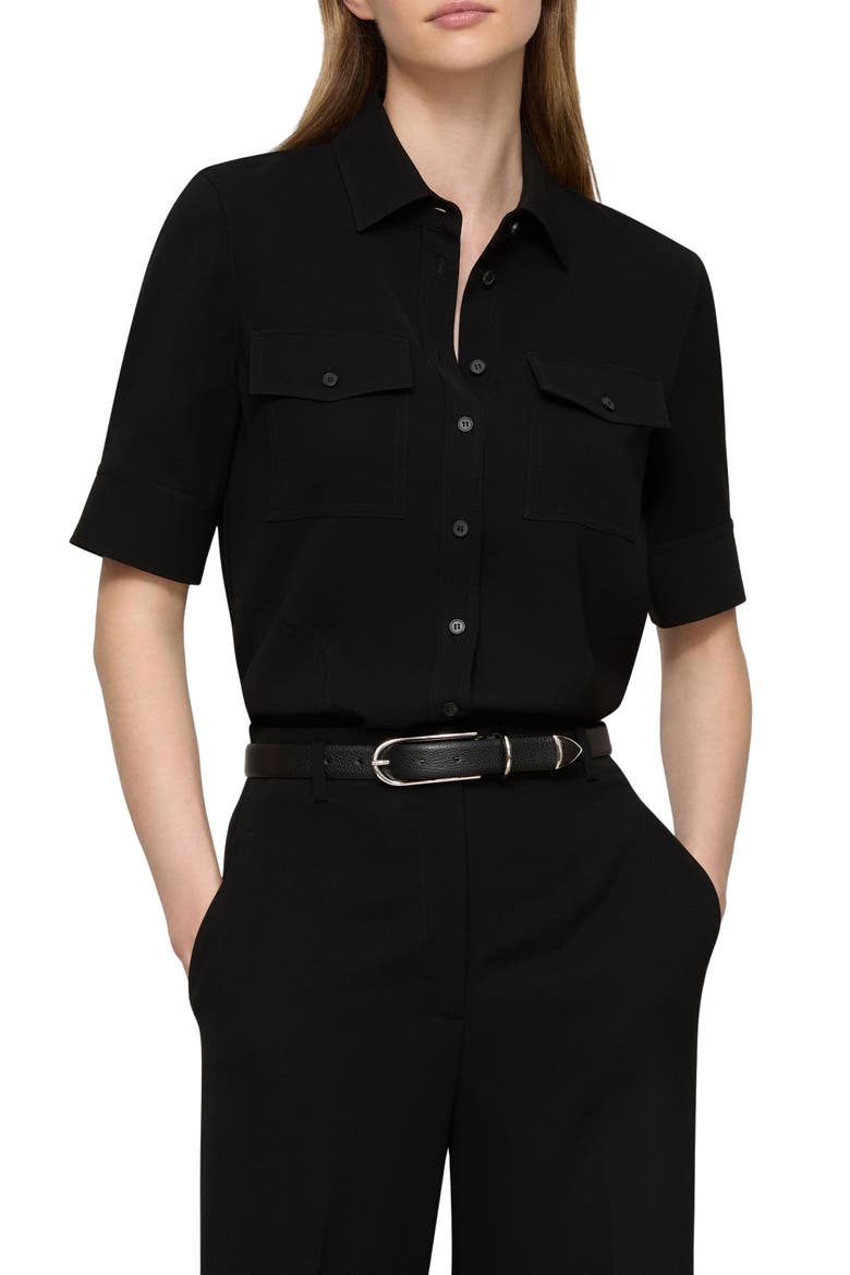 Finesse Crepe Button-Up Shirt, Main, color, BLACK