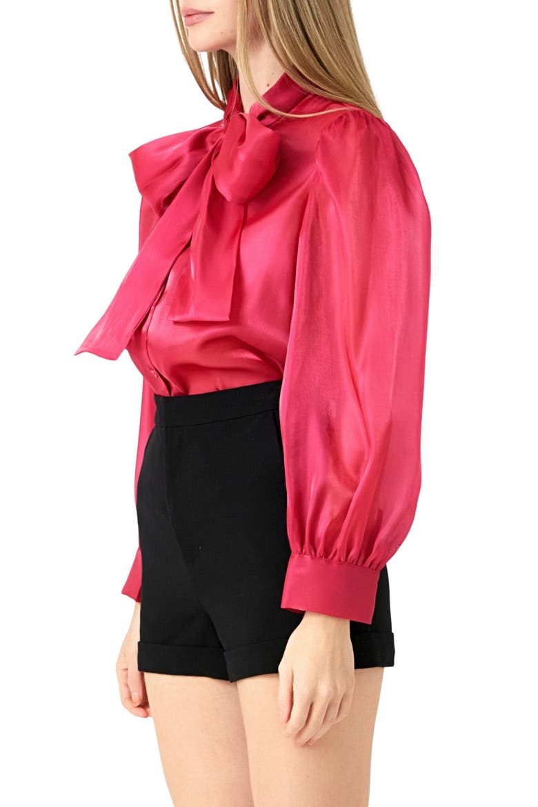 Organza Bow Tie Shirt, Alternate, color, FUCHSIA