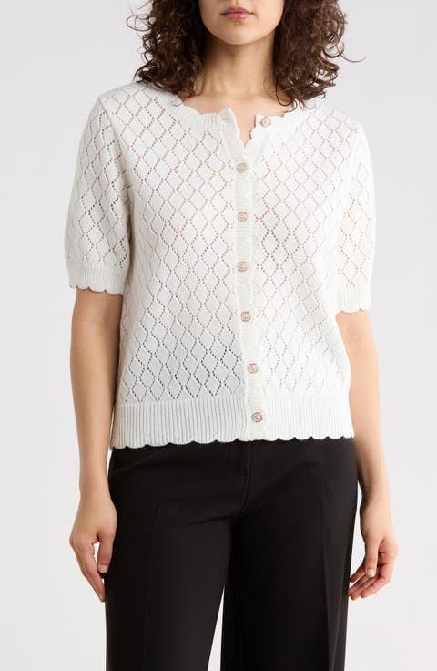 Pointelle Short Sleeve Cardigan