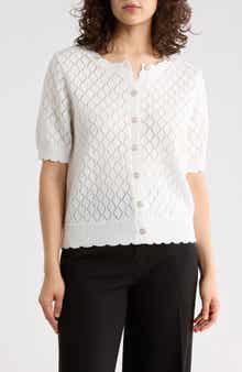 Nanette Lepore Pointelle Short Sleeve Cardigan