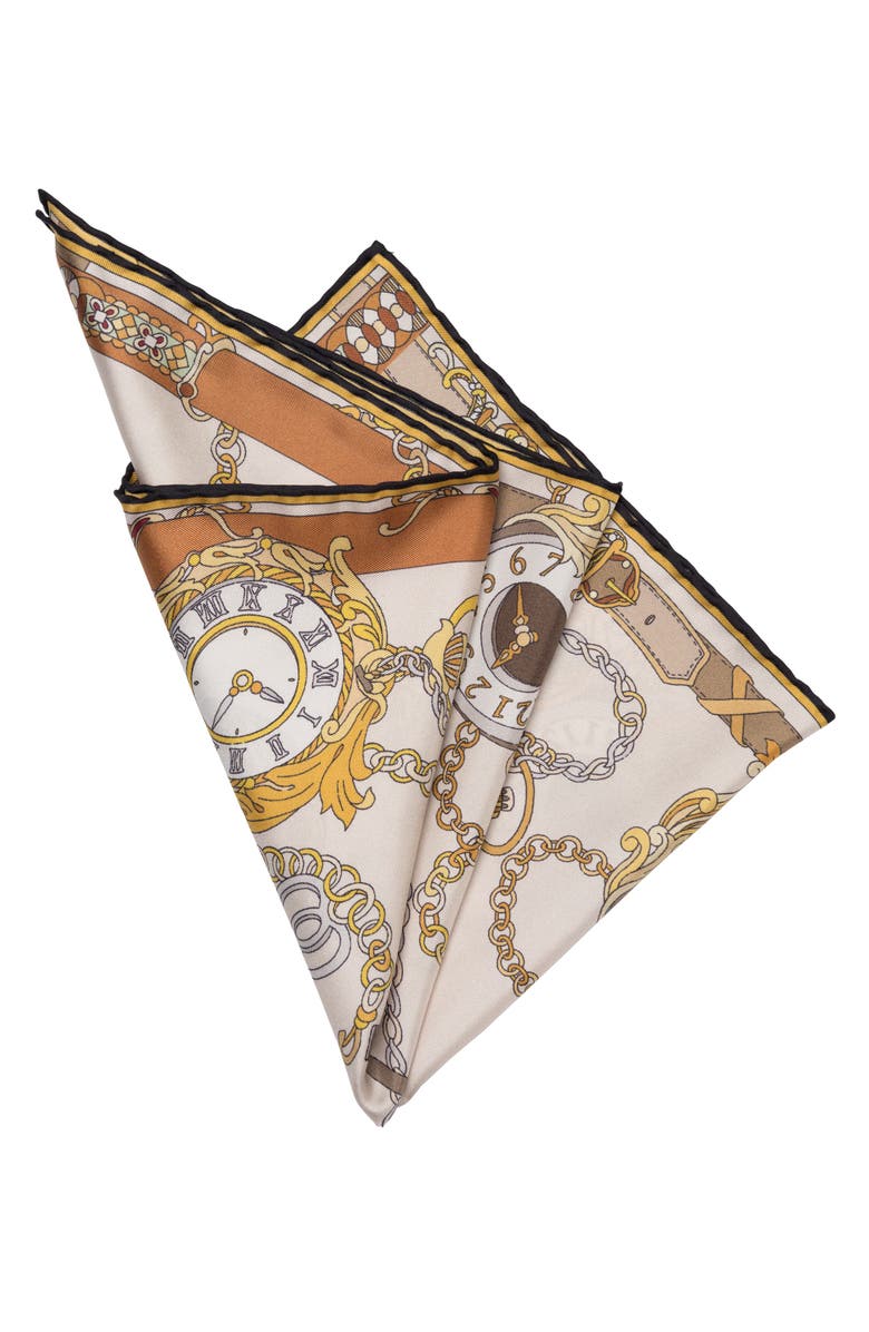 Elizabetta Like Clockwork - Silk Pocket Square for Men, Alternate, color, Beige