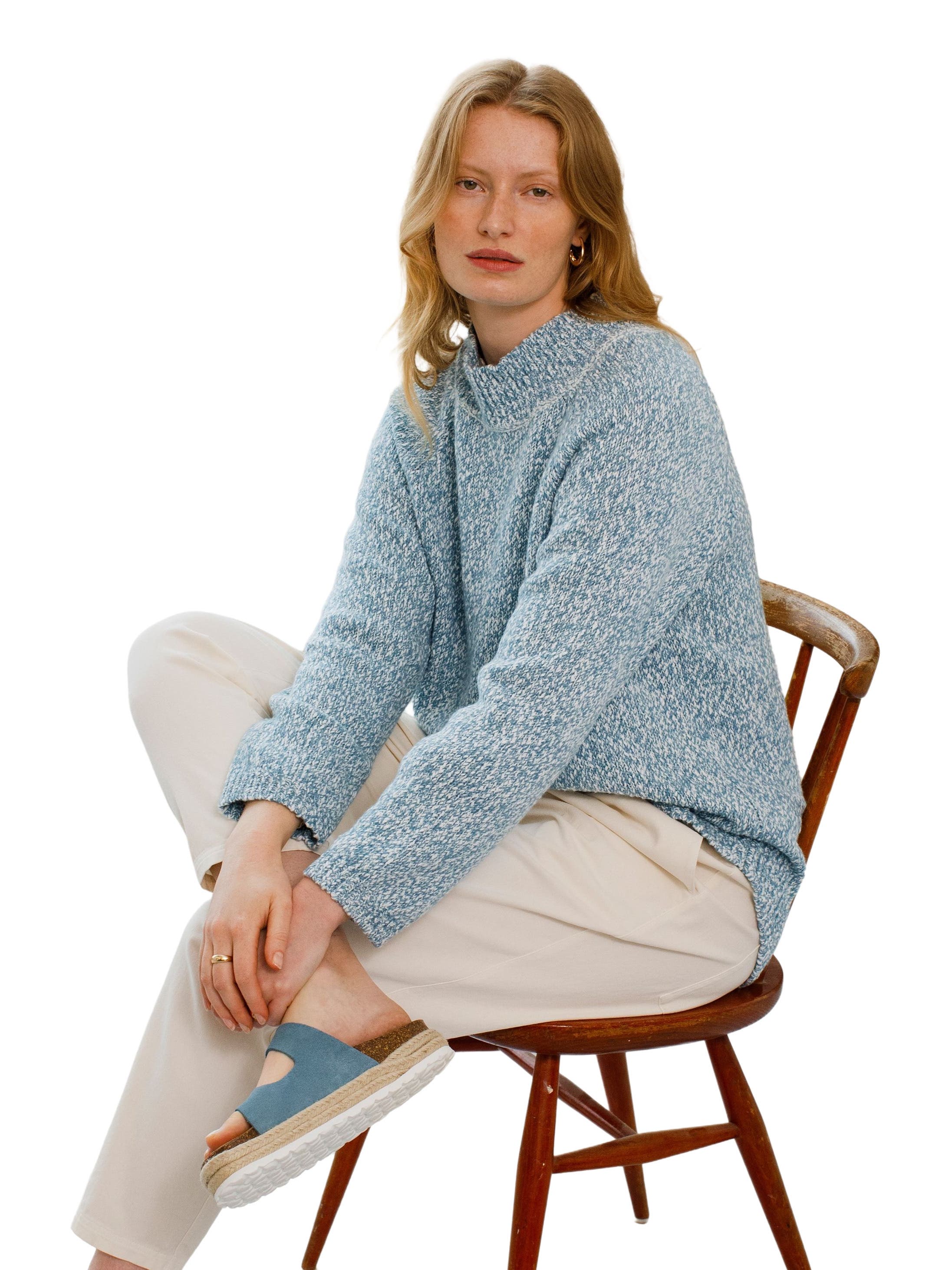 Merino Cotton Slouch Funnel Neck Sweater - image 2