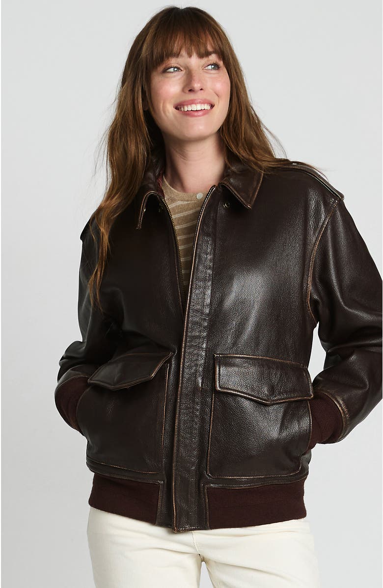 Lands' End Willis and Geiger Leather Bomber Jacket, Main, color,