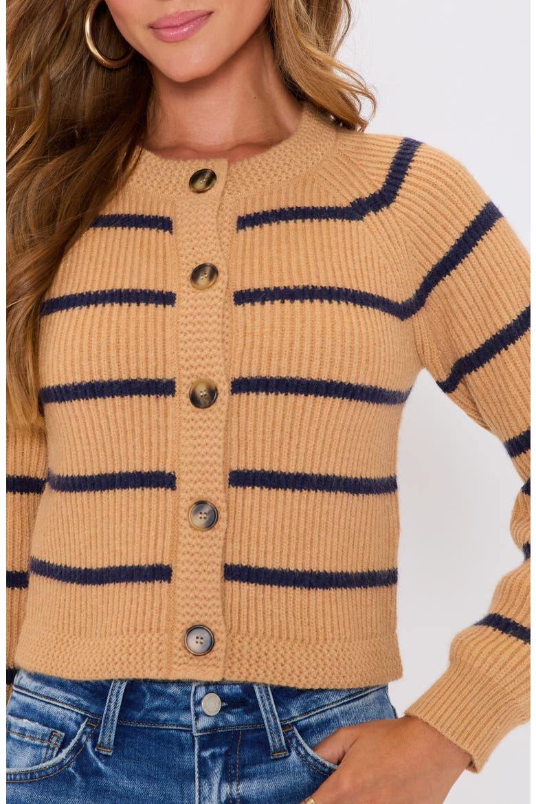 Nadia Stripe Crop Cardigan, Alternate, color, CAMEL NAVY