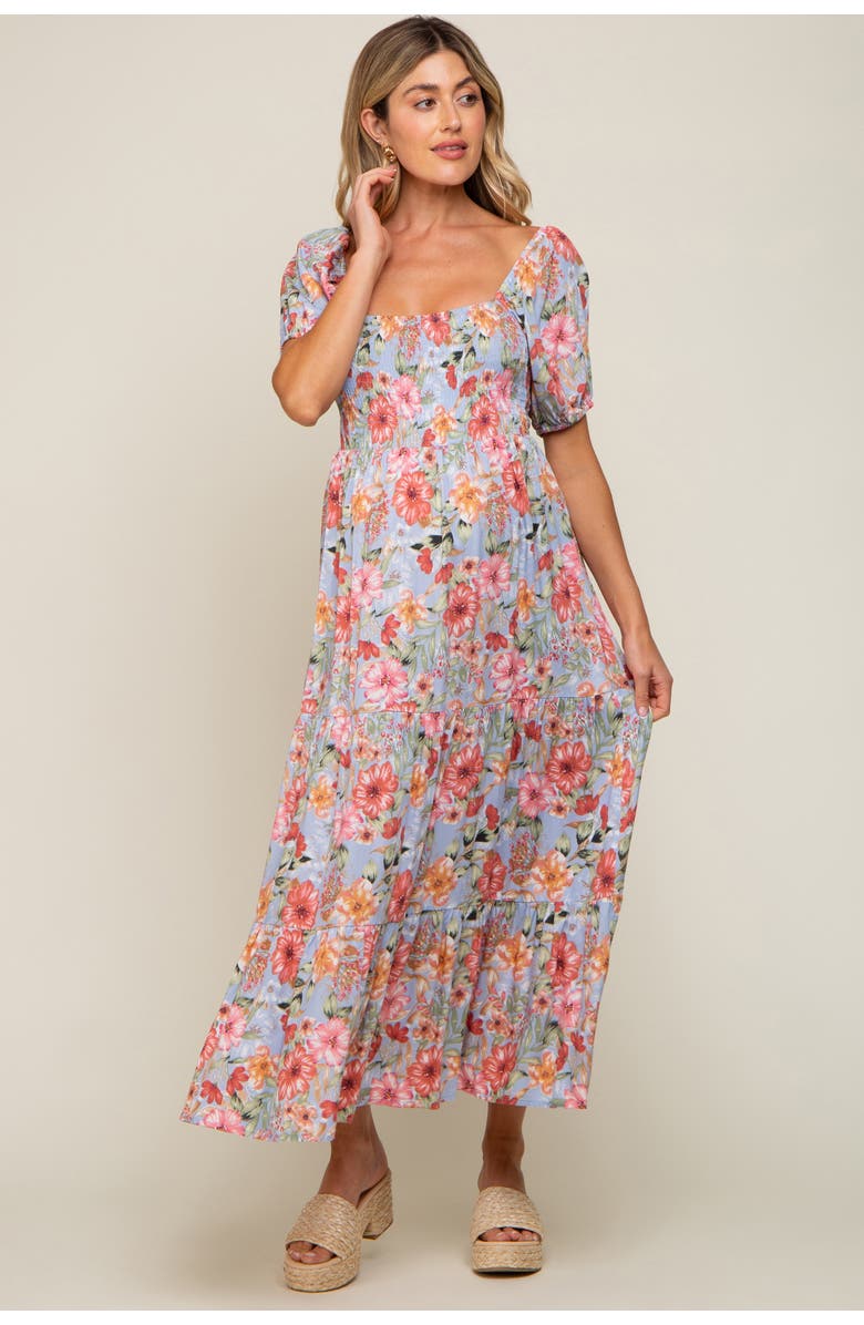 PinkBlush Floral Smocked Square Neck Tiered Maxi Dress, Alternate, color, Blue