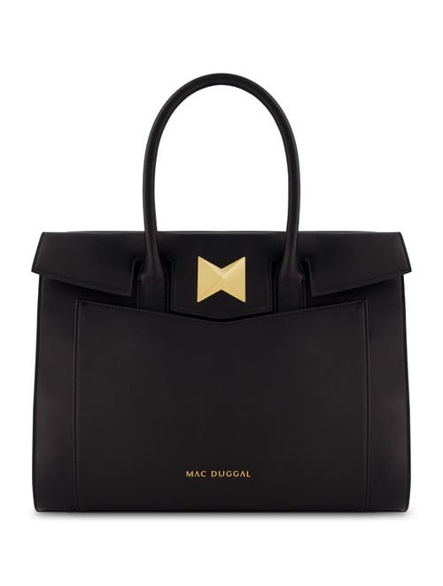 Mac Duggal Gold Plated Hardware Large Leather Briefcase Bag In Black