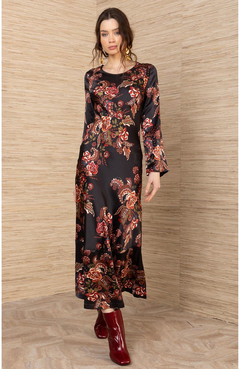 Hale Bob Egypt Charmeuse Dress, Main, color, Black