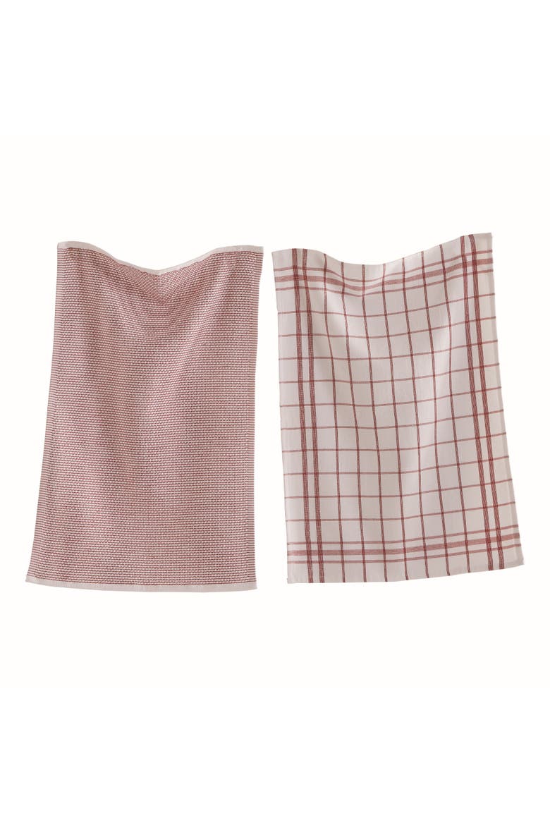 Classic Red Cotton Dishtowel Set of 2 Checked Solid Terry, Main, color, Red