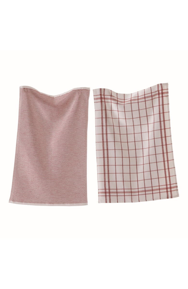 tag Classic Red Cotton Dishtowel Set of 2 Checked Solid Terry, Main, color, Red