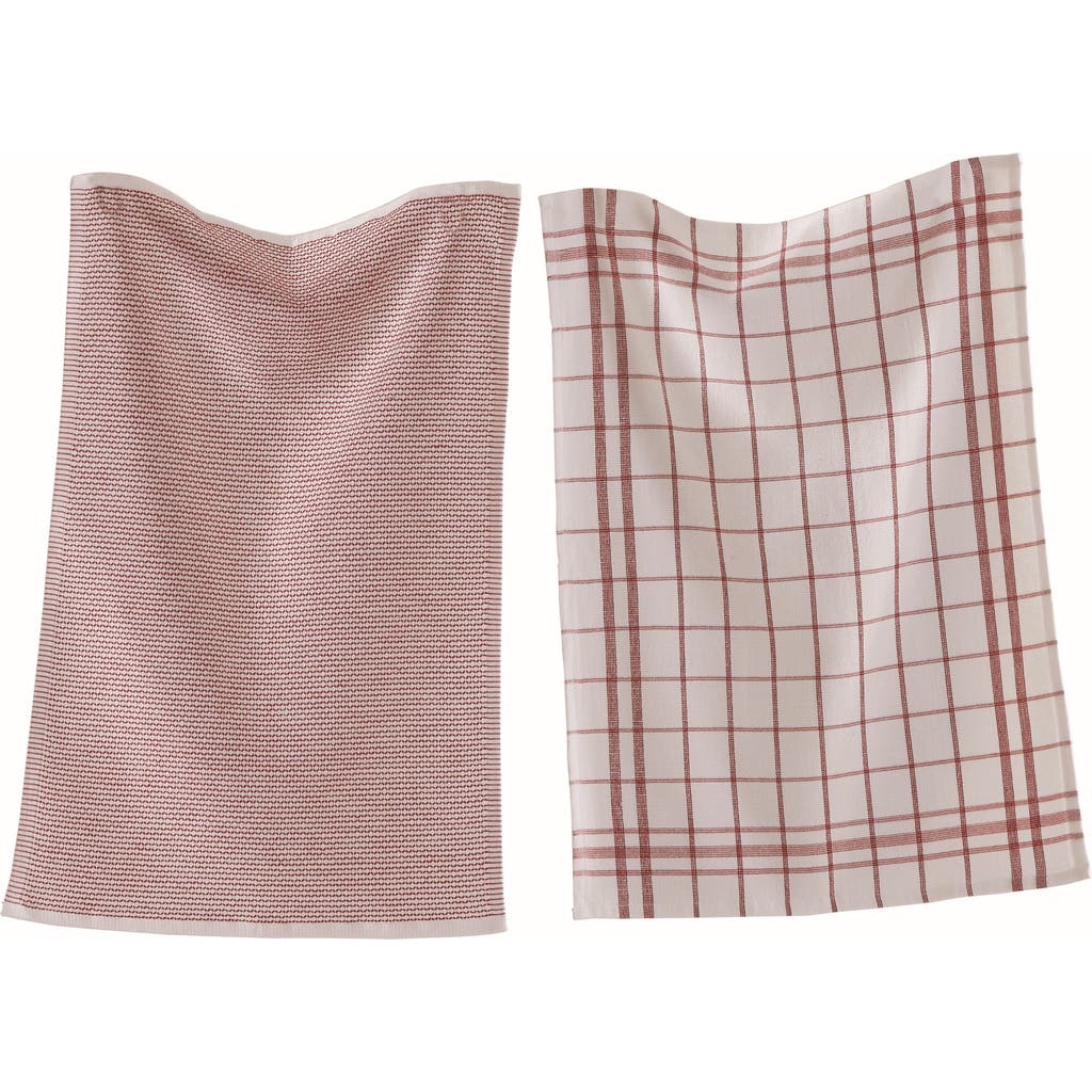 Tag 26l"x18w" Classic Red Cotton Set Of 2 Checked And Solid Terry Cloth Dishtowel Kitchen Towel Mach In Red