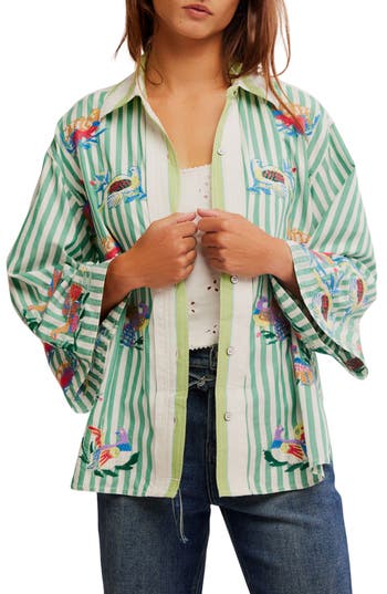Free People The Bird Embroidered Button-up Shirt
