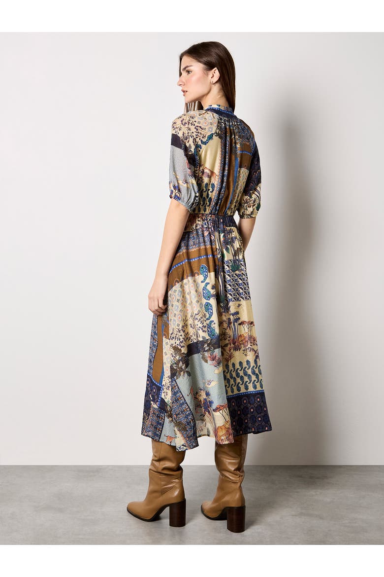 High Neck Patchwork Midi Shirt Dress, Alternate, color, Navy