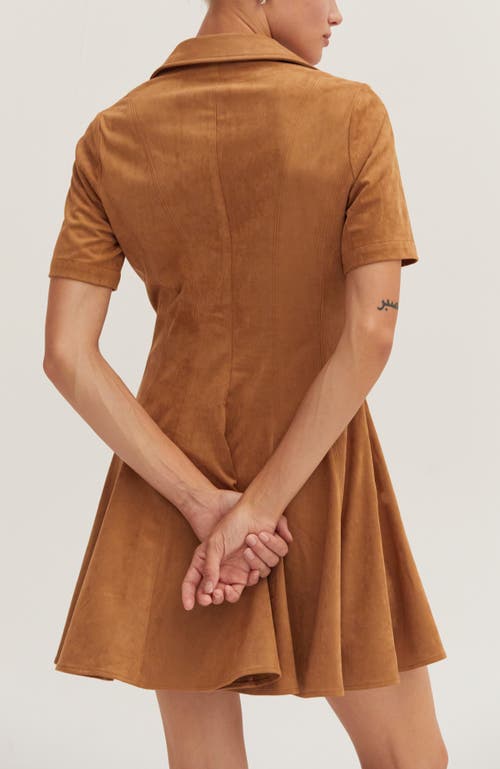 Crescent Fit And Flare Polo Suede Mini Dress In Brown