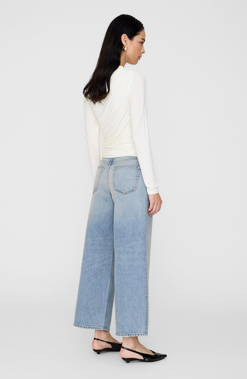Anine Bing Draped Long Sleeve Stretch Fabric Top In Blue