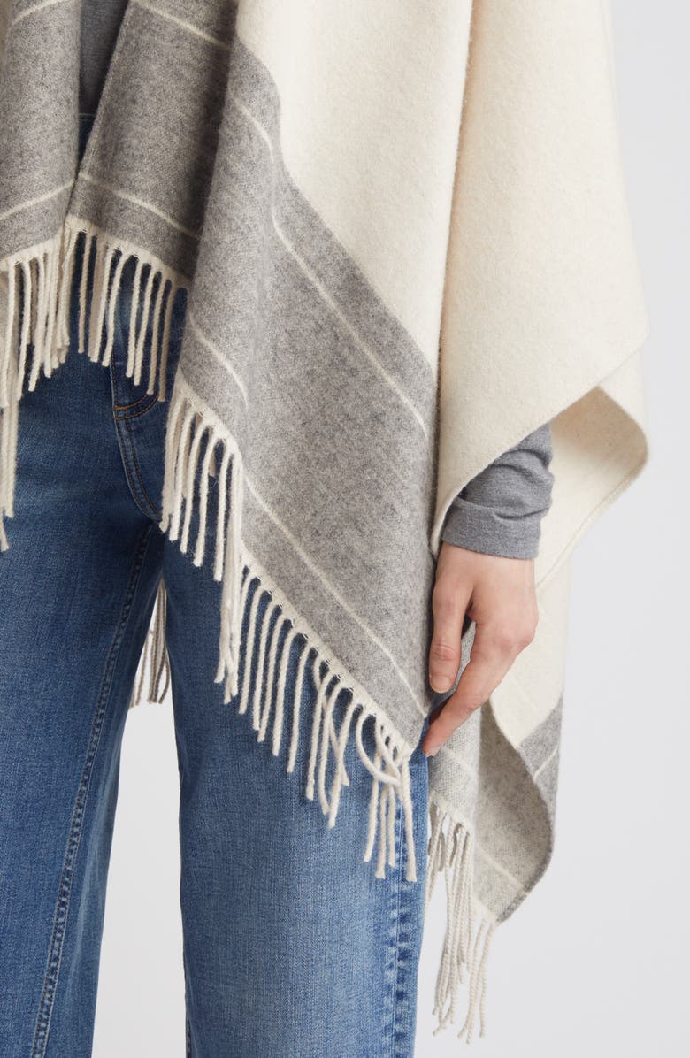 rag & bone Logo Embellished Wool Ruana, Alternate, color, Crmgry