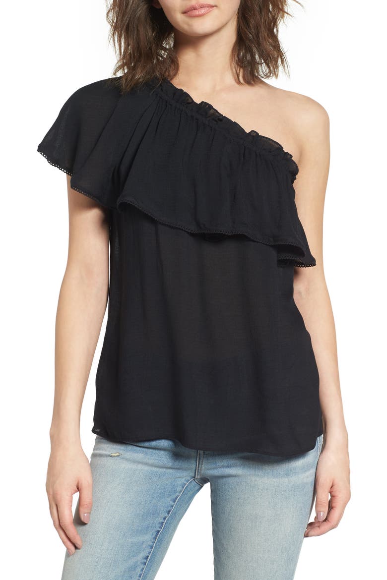 One-Shoulder Ruffle Top, Main, color, BLACK