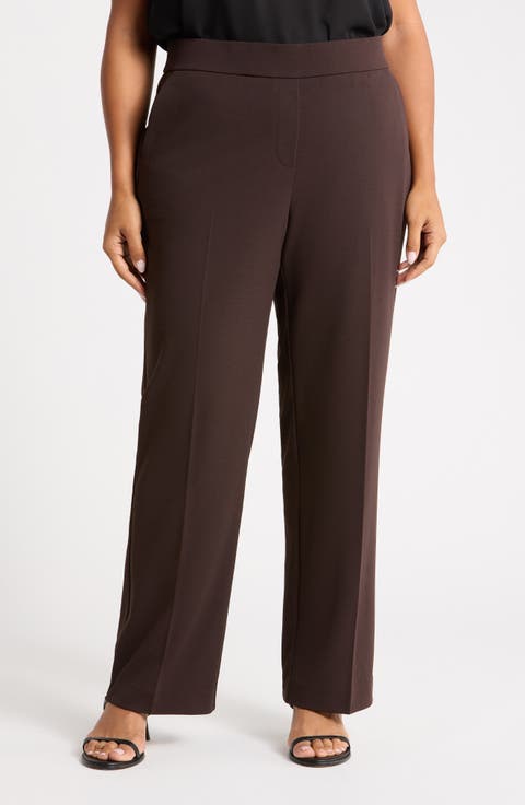 Pull-On Crepe Straight Leg Pants