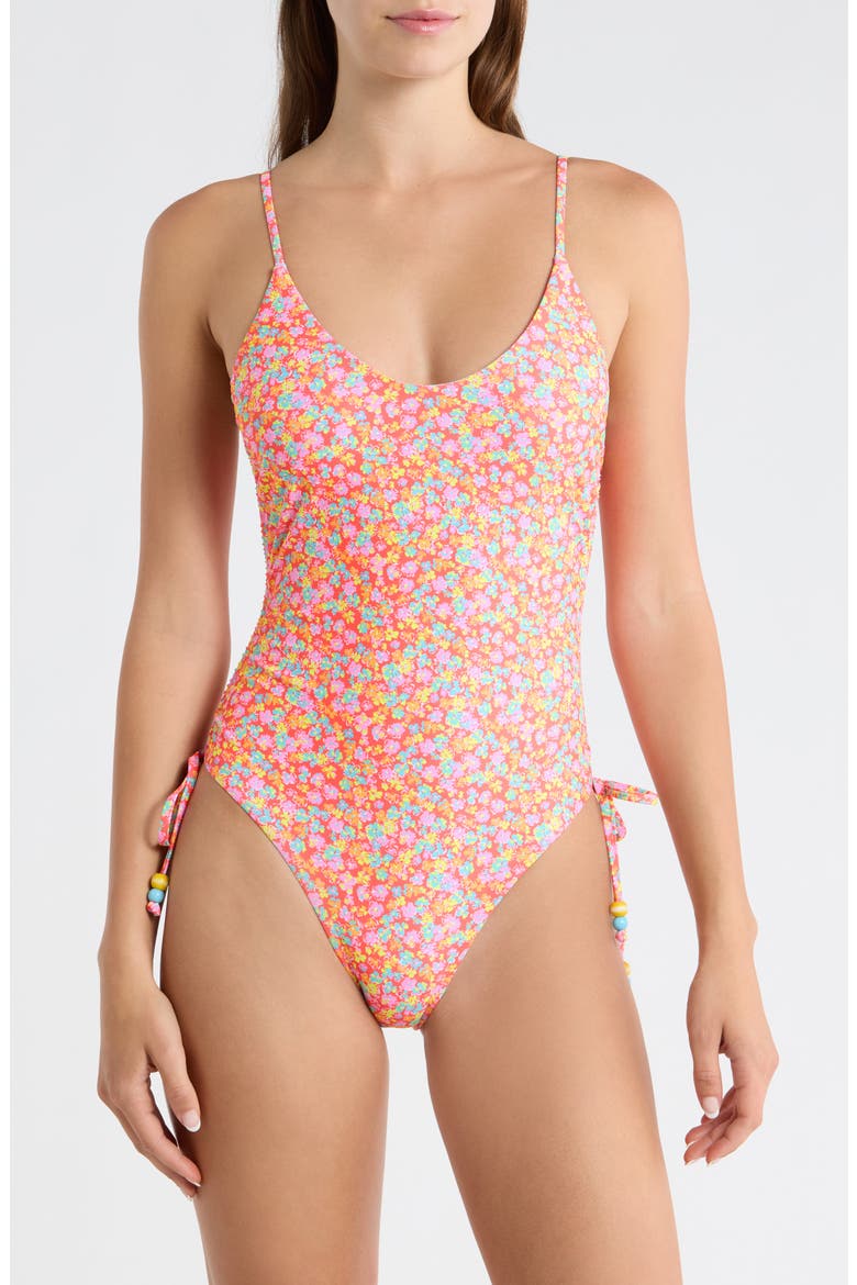 Ruched Cinched Tie One-Piece Swimsuit, Main, color, BUBBLE POP