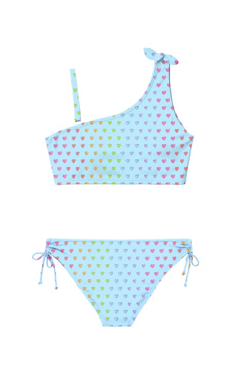 Multicolor Heart Printed One Shoulder Bikini Swimsuit
