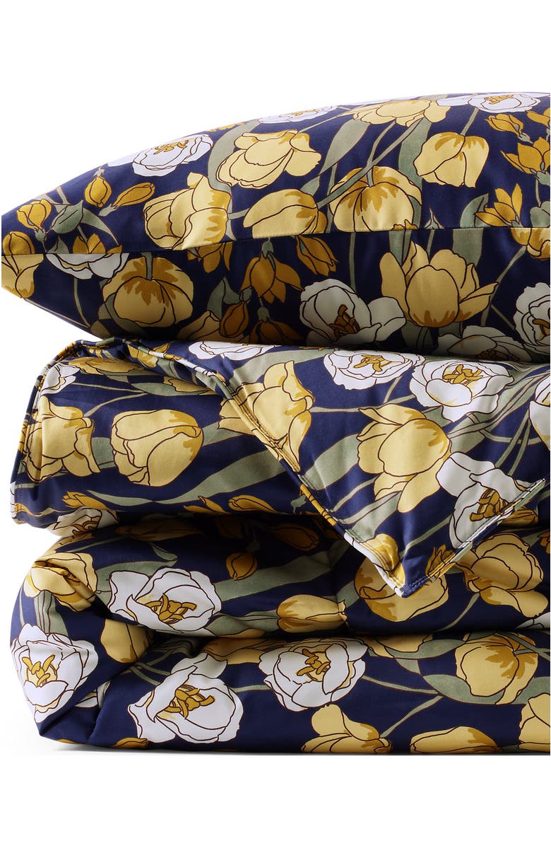 Lands' End 400 Thread Count Premium Supima Cotton No Iron Sateen Comforter, Main, color, Deep Sea Navy Poetic Floral