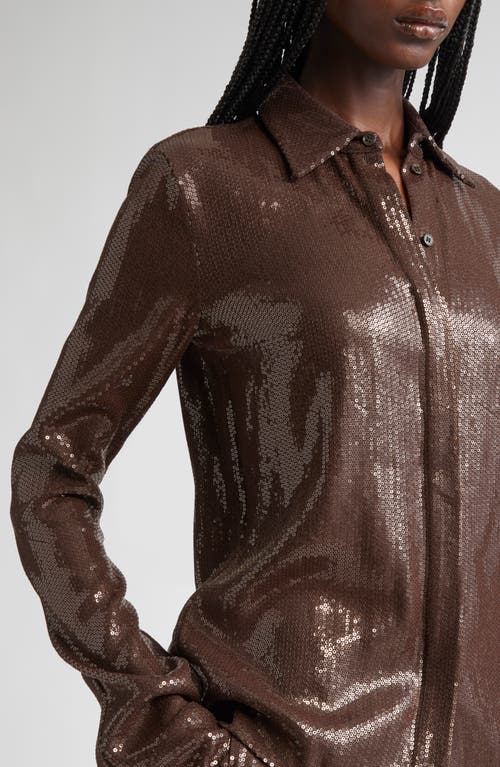 Michael Kors Collection Hansen Sequin Embellished Button-up Shirt In Brown
