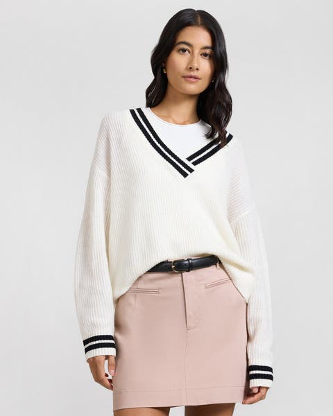 Deep V-neck Varsity Pullover Sweater