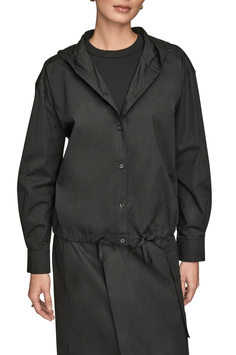 Hooded Long Sleeve Button-Up Shirt, Main, color, BLACK