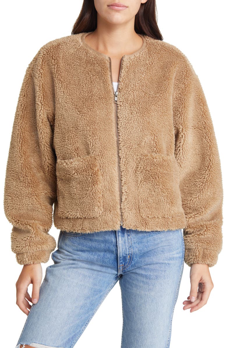 Treasure & Bond Collarless Faux Shearling Jacket, Alternate, color,