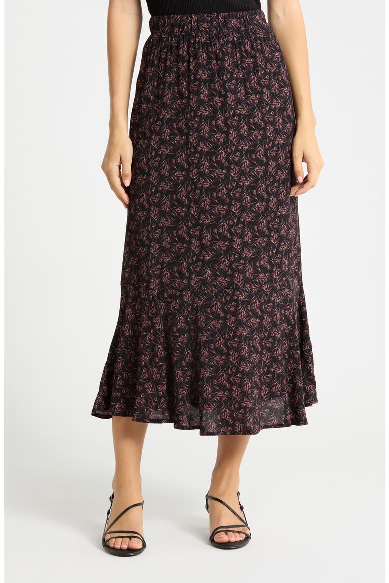 Floral Midi Skirt, Main, color, BLACK- BURGUNDY LINA DITSY