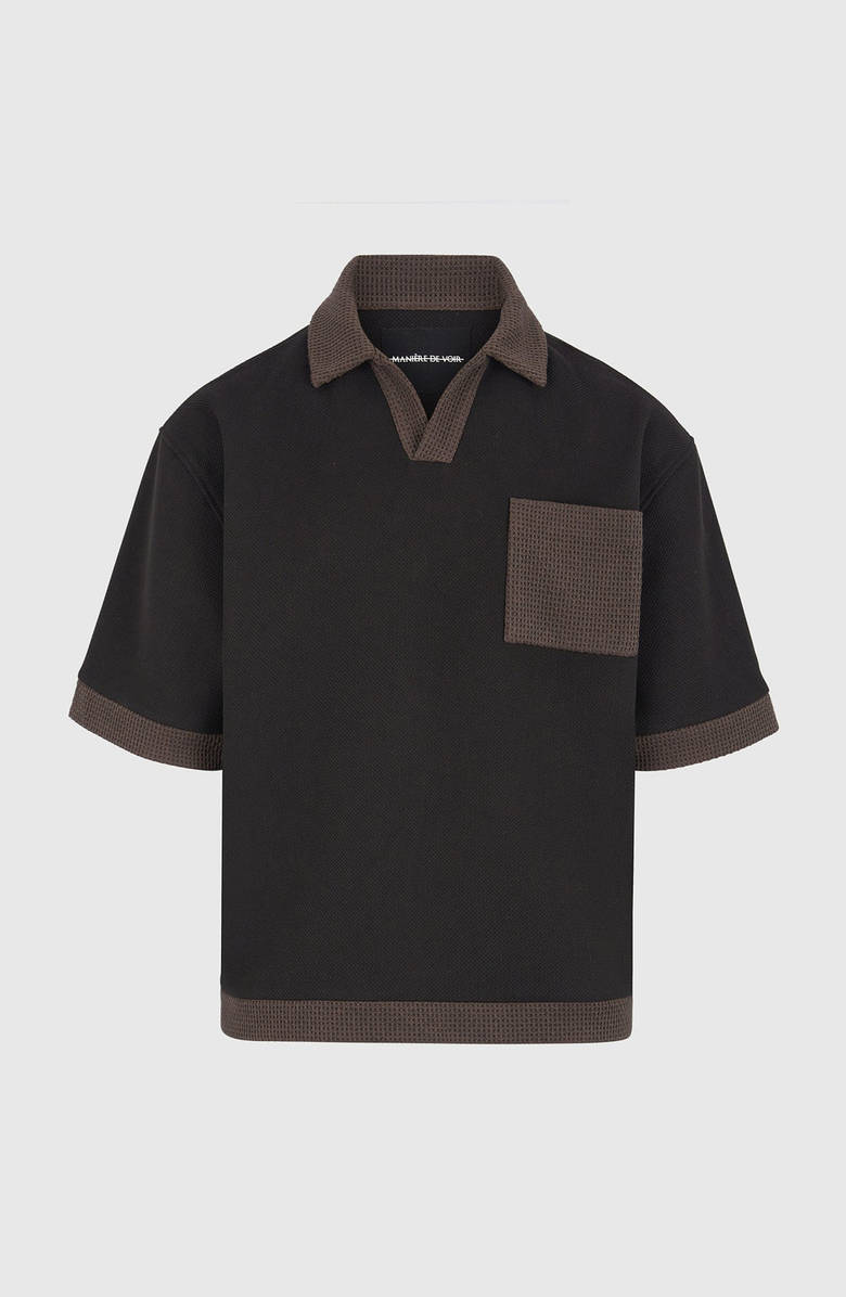 Manière De Voir Brice Boxy Polo Shirt with Crochet Detail, Main, color, Black