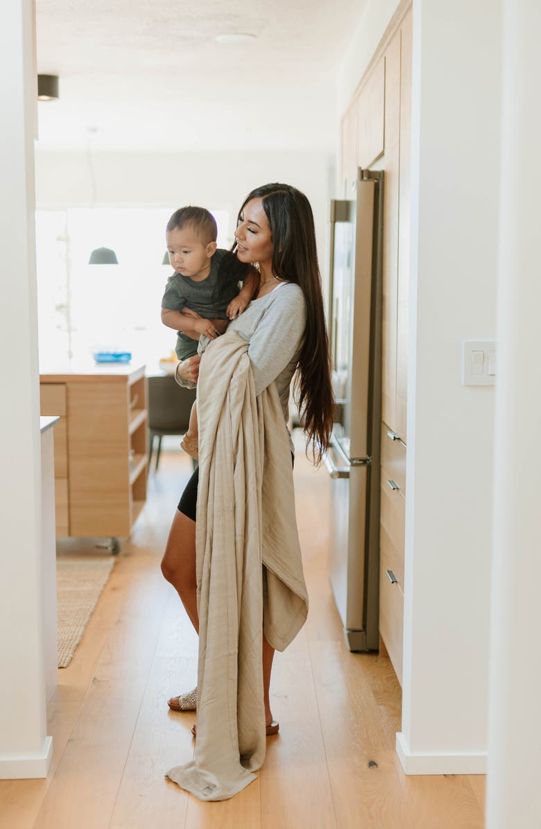 little unicorn Deluxe Muslin Quilted Throw, Alternate, color, Oatmeal