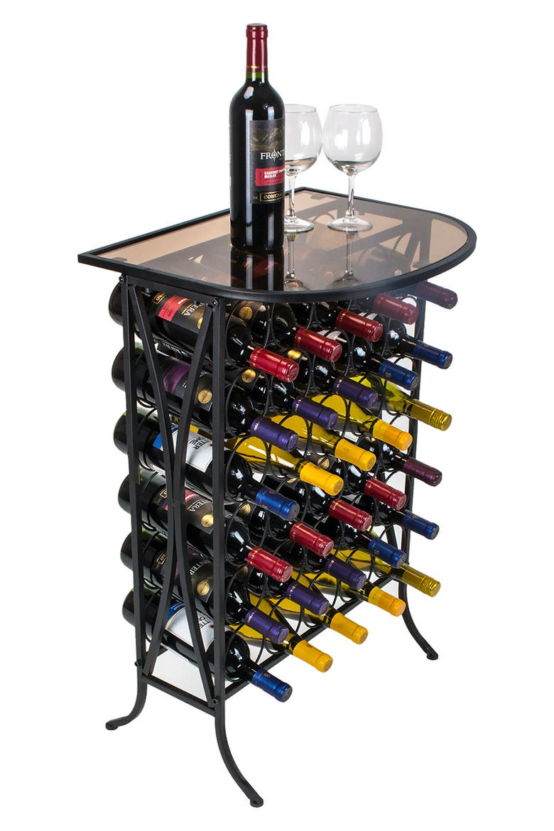 Glass Top 30 Bottle Wine Stand, Alternate, color, BLACK