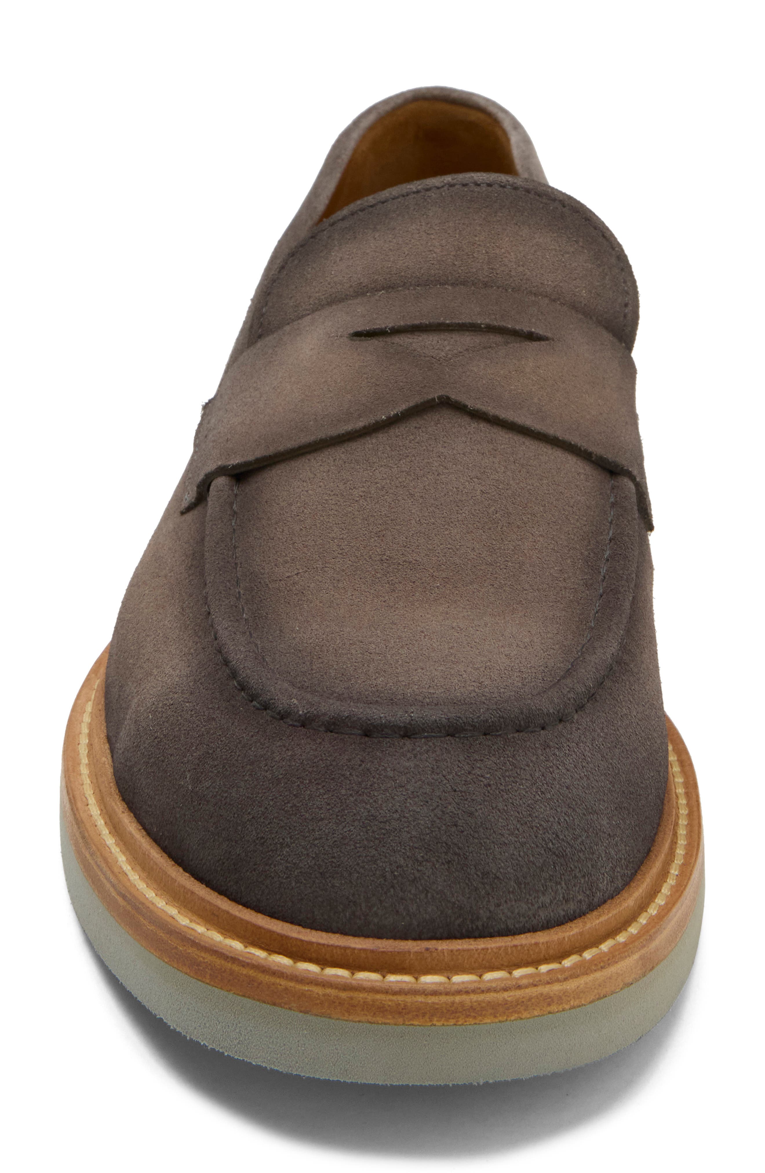 Baretta Leather Penny Loafer, Alternate, color, GREY SUEDE
