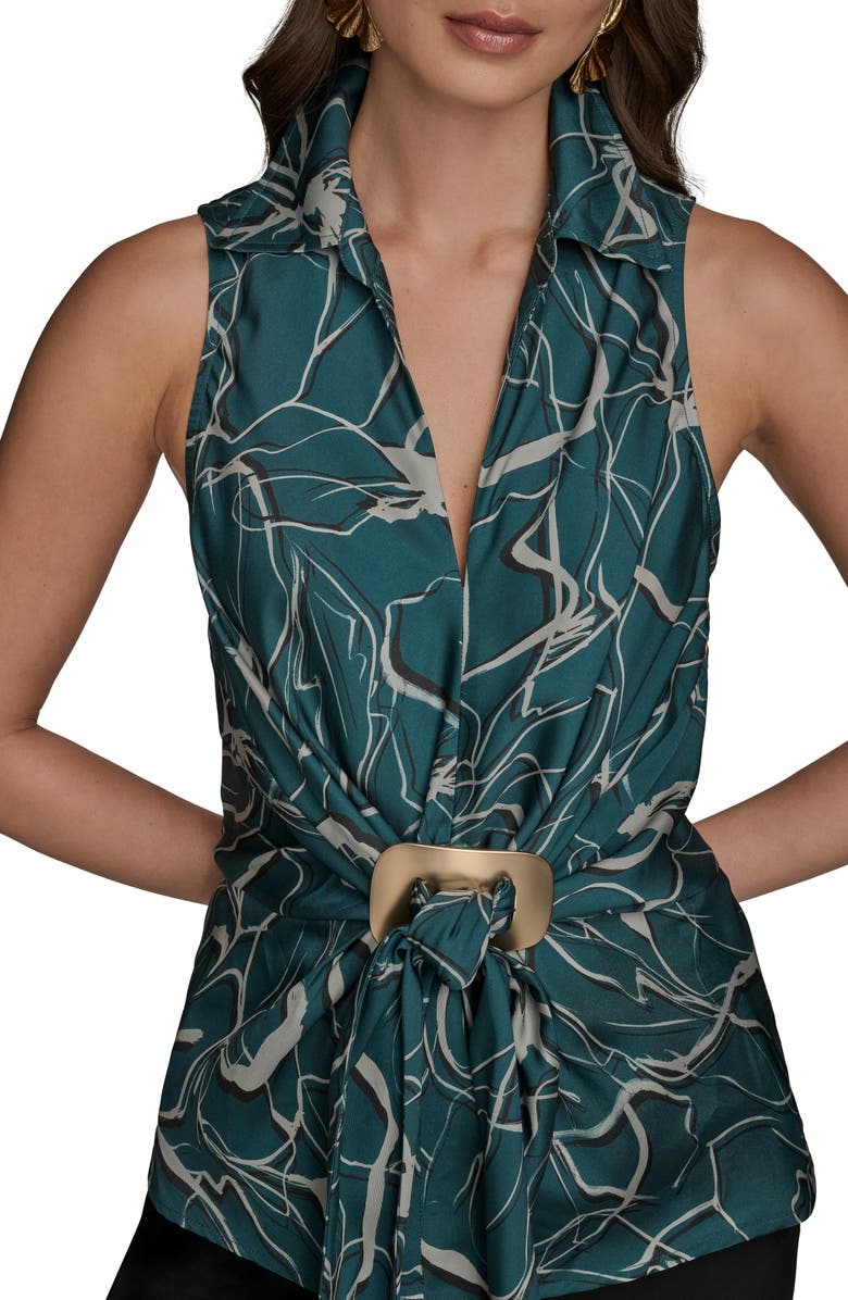 Donna Karan New York Floral Faux Wrap Sleeveless Top, Alternate, color, Hudson Multi