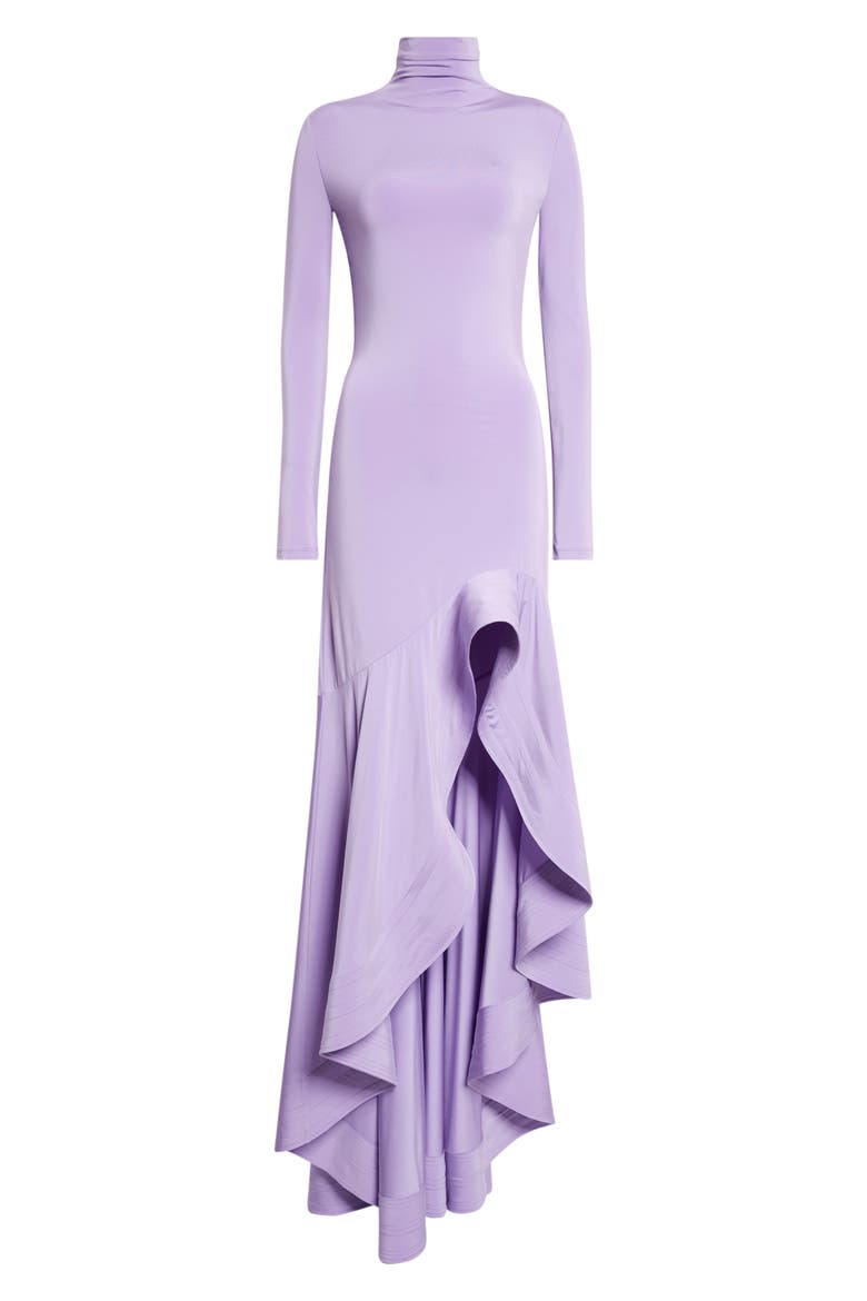 Long Sleeve High-Low Crepe Jersey Gown, Alternate, color, LILAC