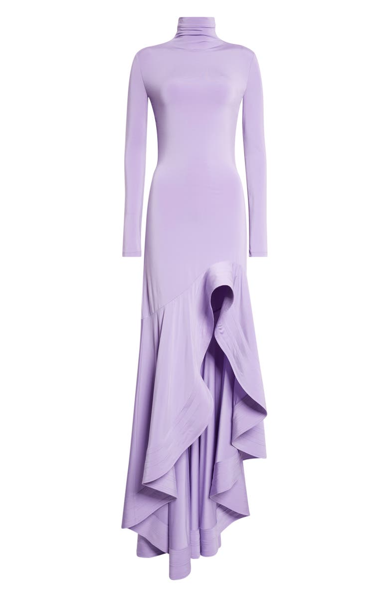 Stella McCartney Long Sleeve High-Low Crepe Jersey Gown, Alternate, color, Lilac