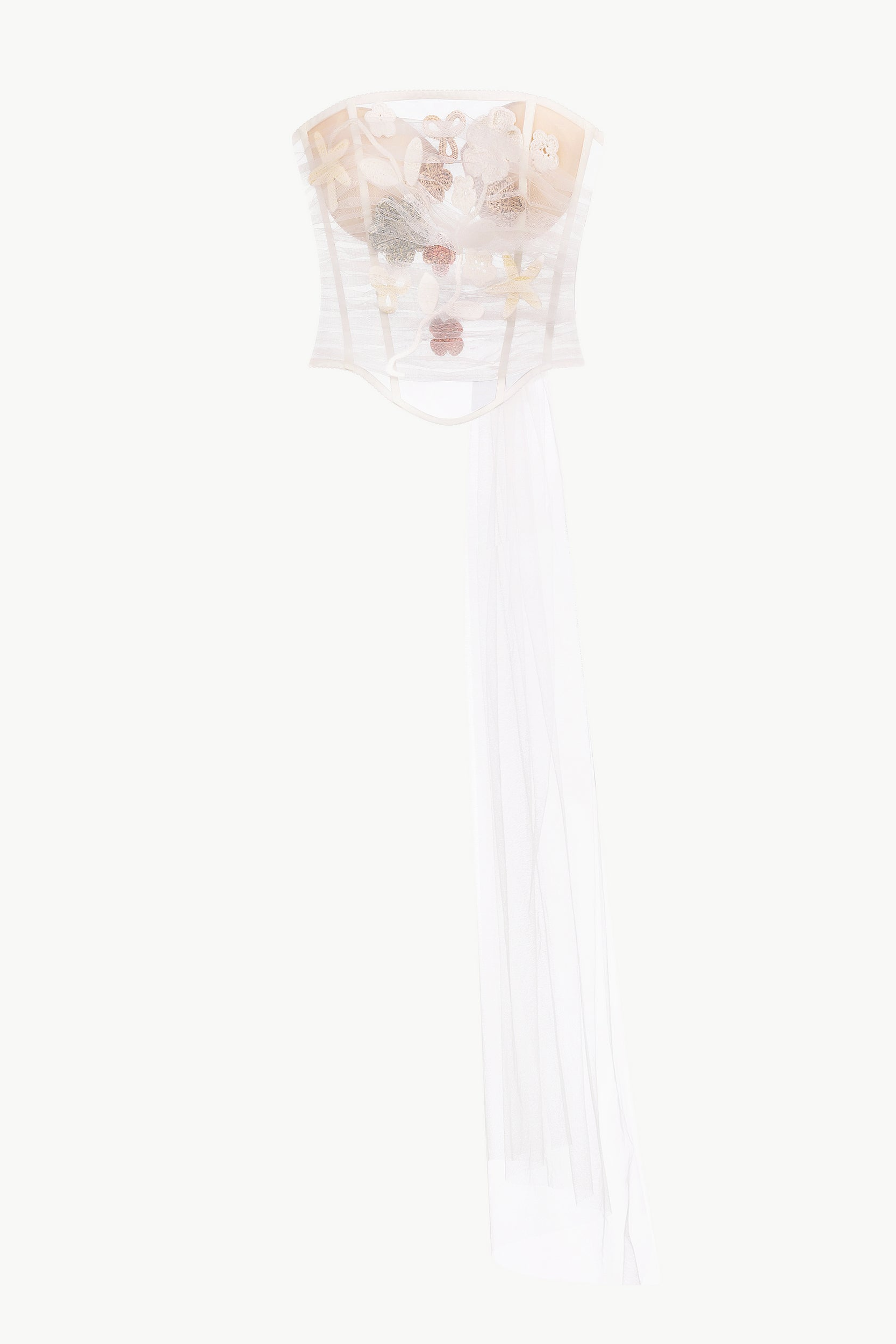 Malva Florea Strapless Corset Top With 3d Crochet Florals In White