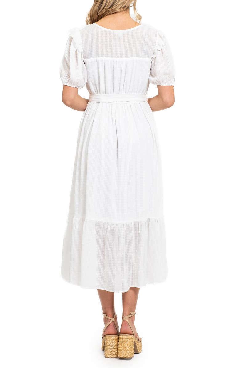AUGUST SKY Short Sleeve Tie Waist Midi Shirtdress, Alternate, color, White