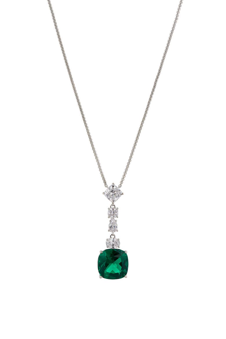 Soleil Green Cubic Zirconia Cushion Pendant Necklace, Main, color, GREEN