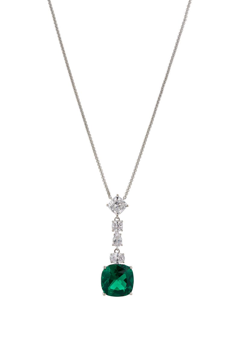Nadri Soleil Green Cubic Zirconia Cushion Pendant Necklace, Main, color,