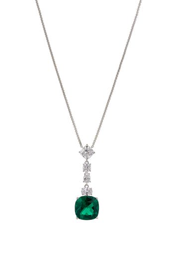 NADRI NADRI SOLEIL GREEN CUBIC ZIRCONIA CUSHION PENDANT NECKLACE