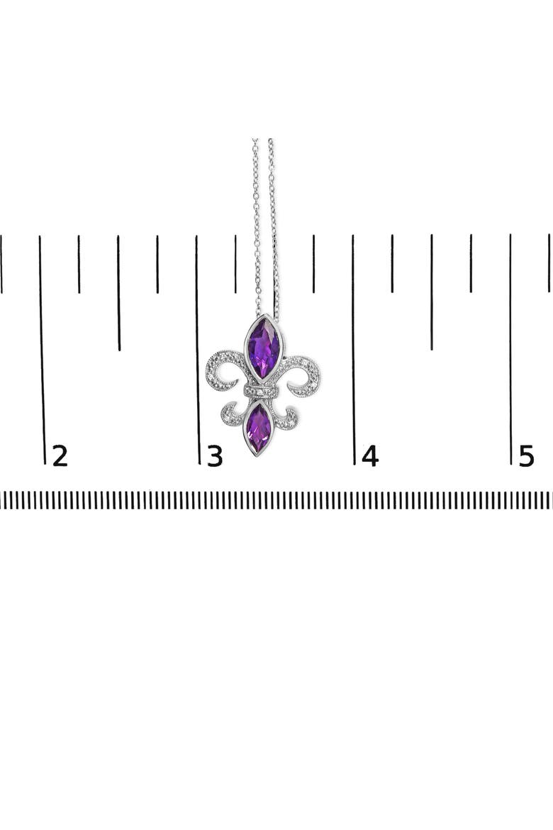 Silver Purple Amethyst Marquise and Diamond Accent Fleur De Lis Pendant Necklace, Alternate, color, White