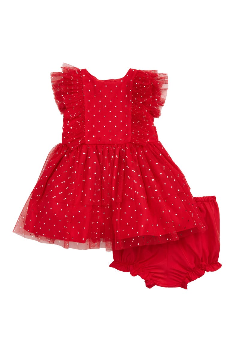Foil Dot Mesh Party Dress & Bloomers Set, Main, color, RED