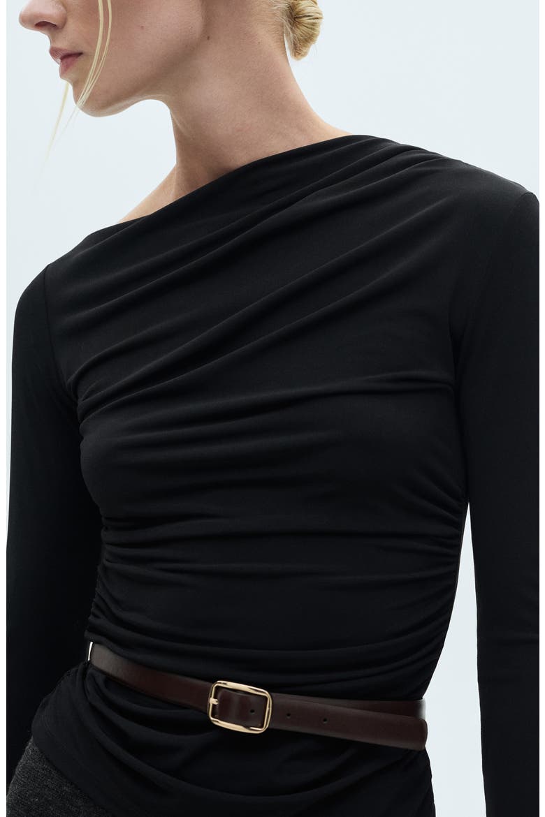 Asymmetric Gathered Long Sleeve Top, Alternate, color, BLACK
