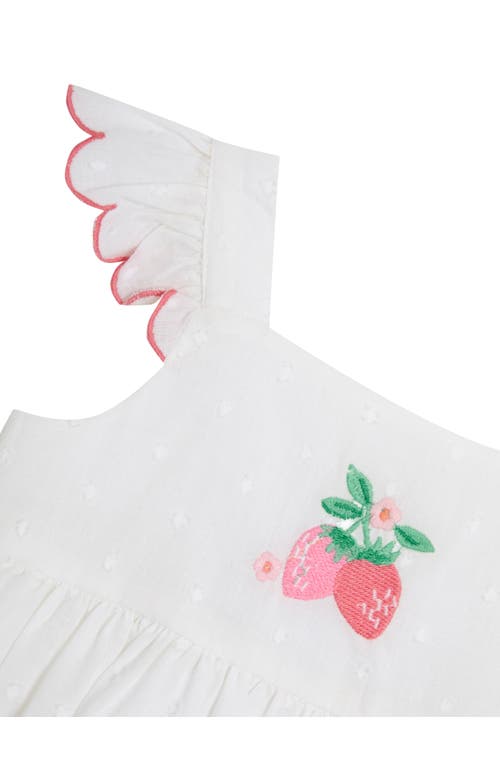 Jojo Maman Bébé Jojo Maman Bebe Floral Strawberry Embroidered Ruffle Accent Cotton Dress & Bloomers In Pink