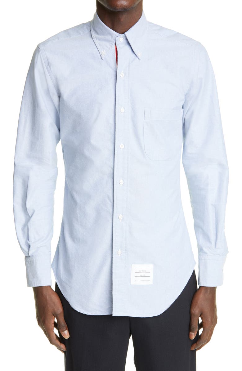Thom Browne Grosgrain Placket Oxford Button-Down Shirt, Main, color, 
