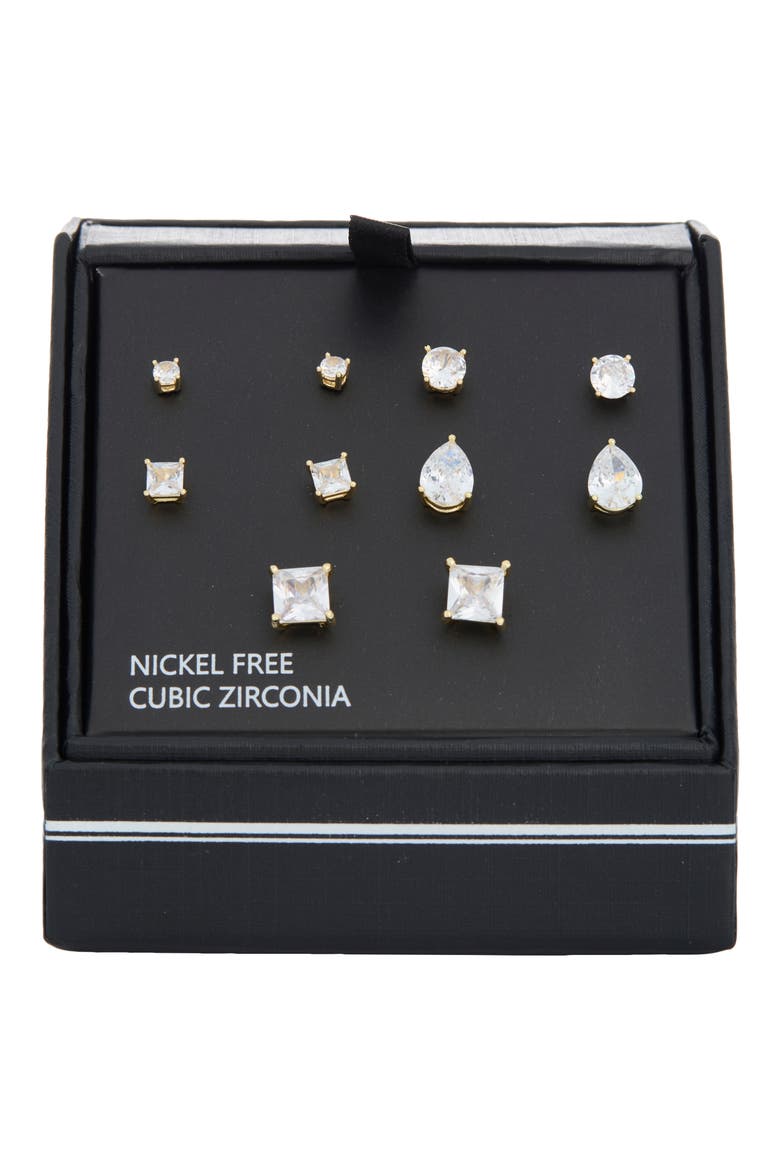 Set of 5 Cubic Zirconia Stud Earrings, Main, color, CLEAR- GOLD