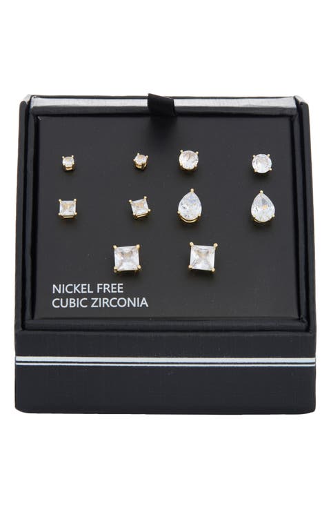Set of 5 Cubic Zirconia Stud Earrings