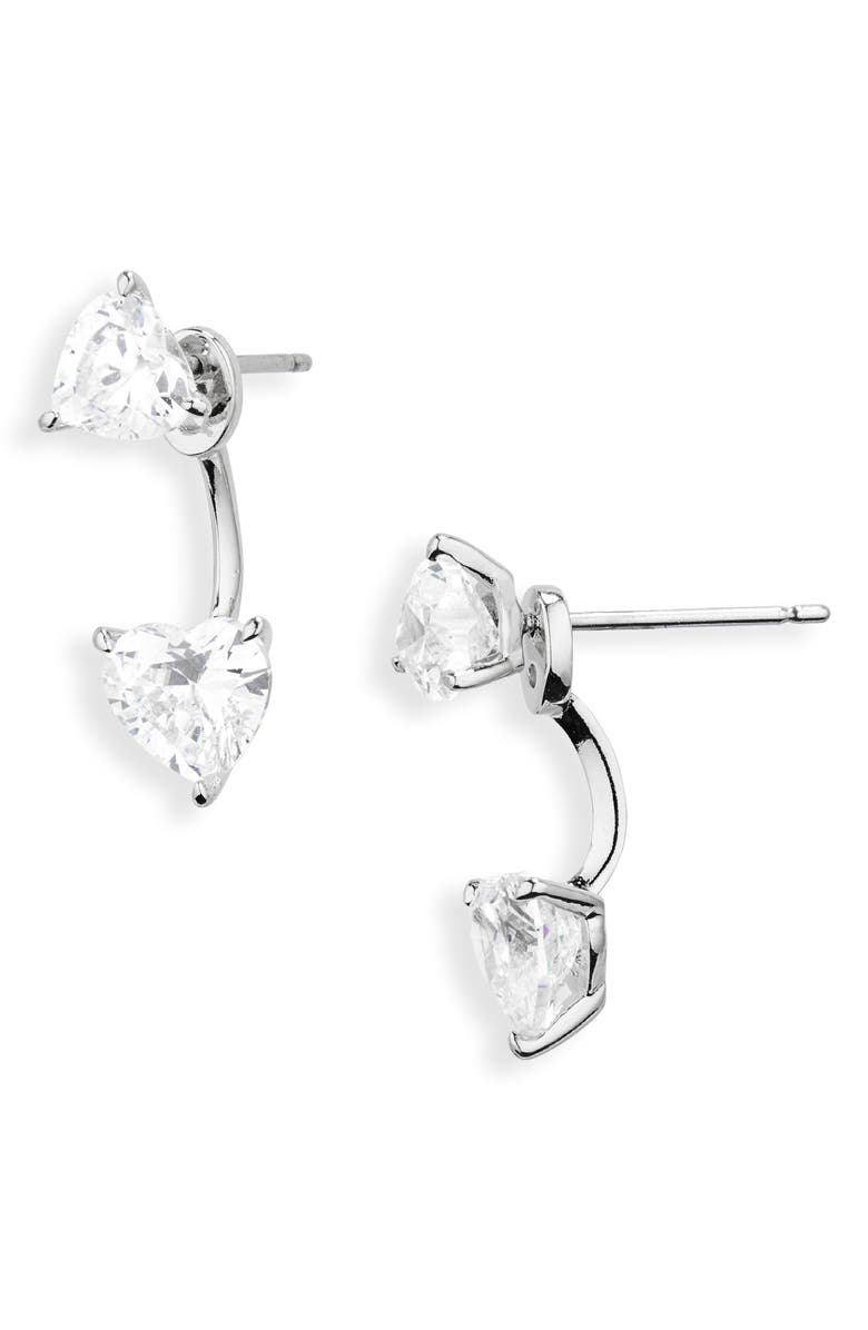 Nadri Cubic Zirconia Heart Front/Back Earrings, Main, color, Rhodium