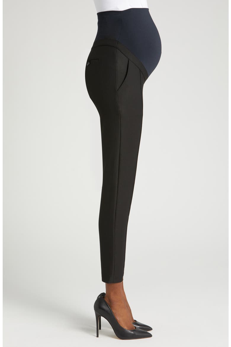 Women's Slim Leg Over-Belly Maternity Dress Pants in Black Italian Stretch Suiting Fabric, Alternate, color, BLACK